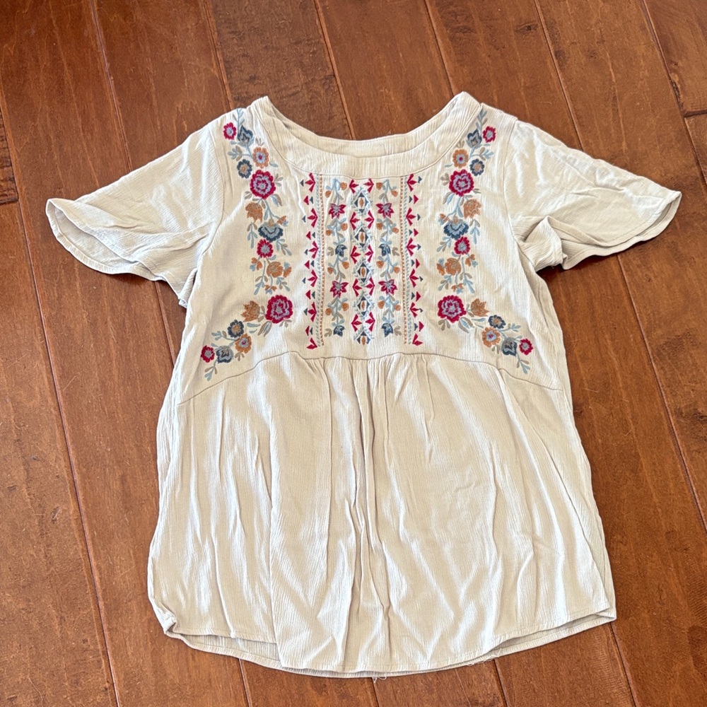 Knox Rose Cream Blouse with Floral Embroidery